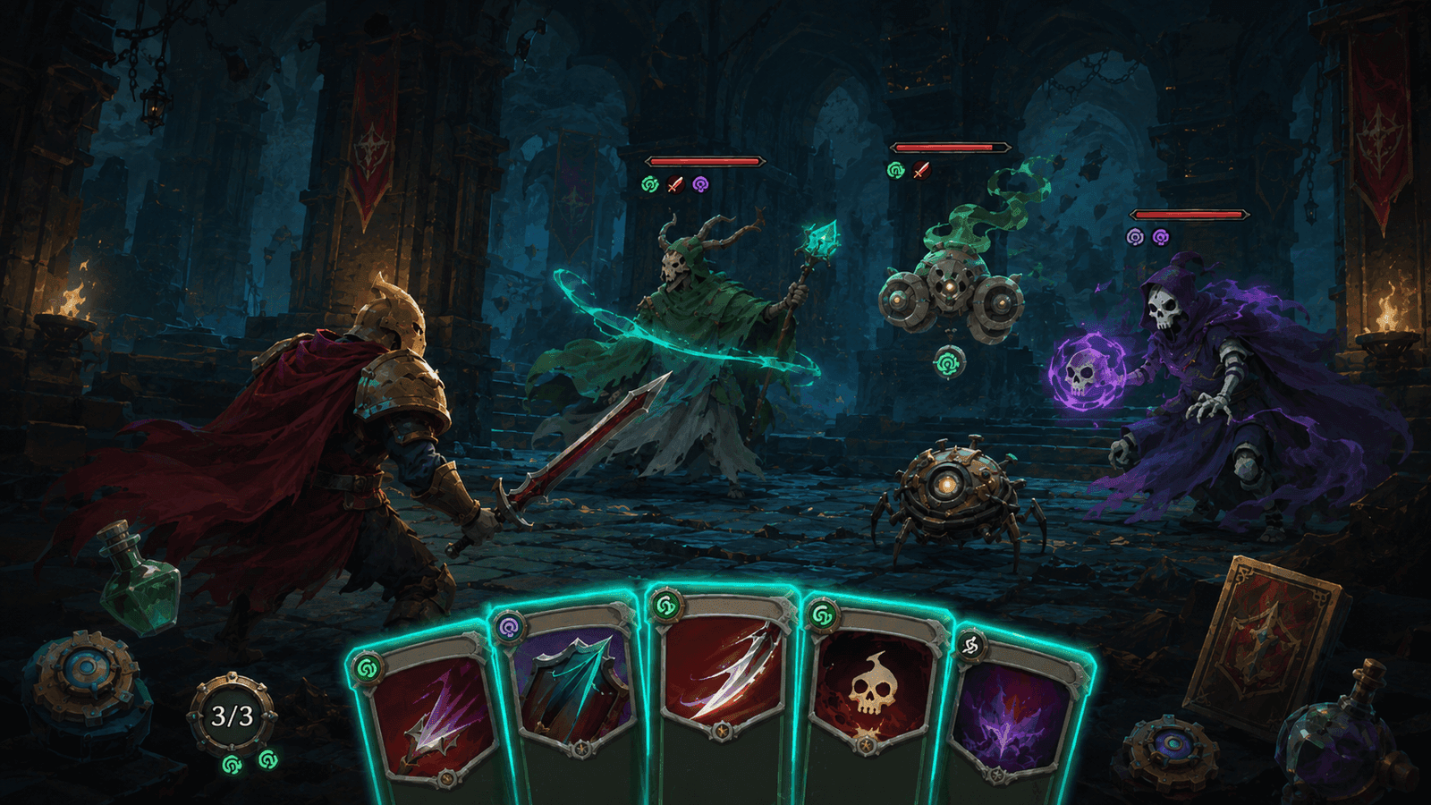 Fan-made Slay the Spire 2 combat hand scene with enemies, cards, and status icons