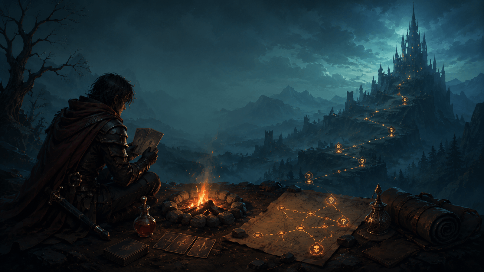Campfire route decision scene