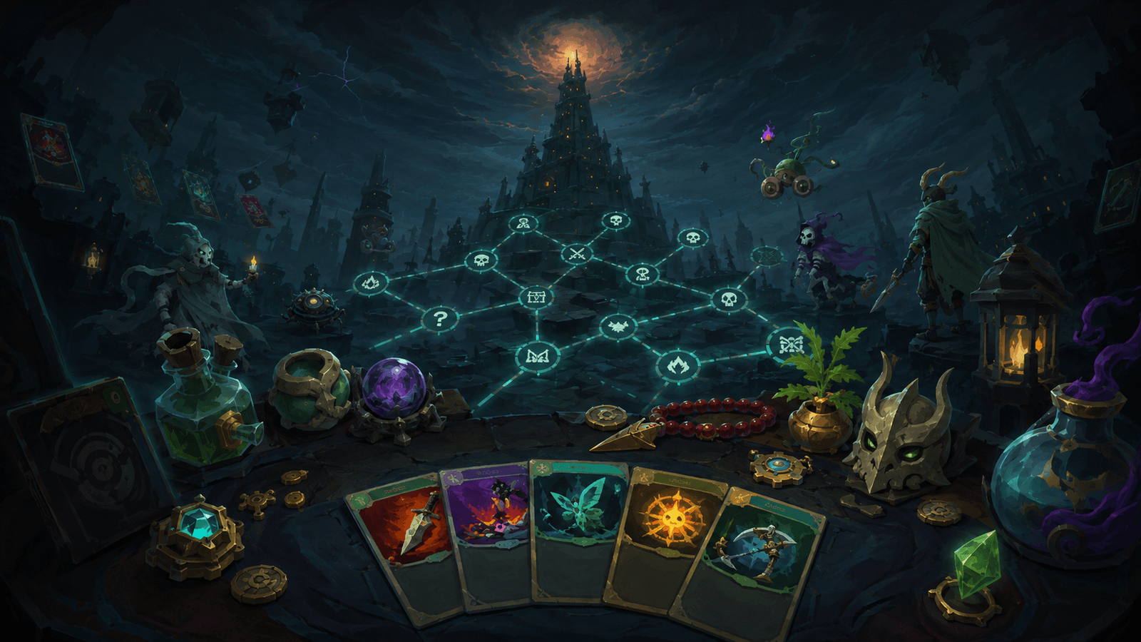 Beginner route map with cards and relics
